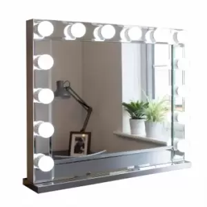 Image of At Home Comforts Clara Hardwood Landscape Mirror 14 LED Silver