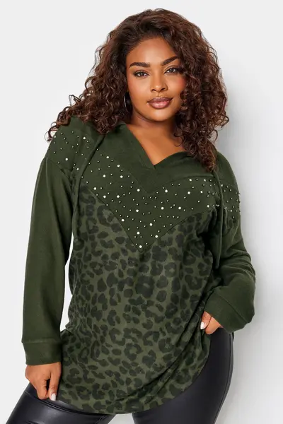 Image of Yours Printed Embellished Hoodie Green