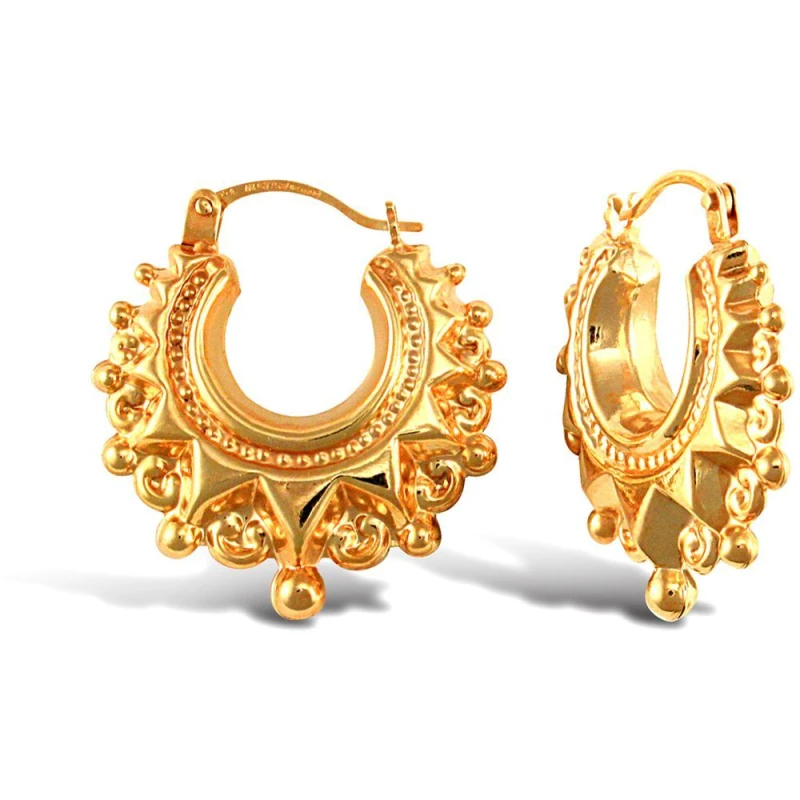Image of Jewelco London 9ct Gold Victorian Spike Hoop Creole Earrings - JER764 Gold female