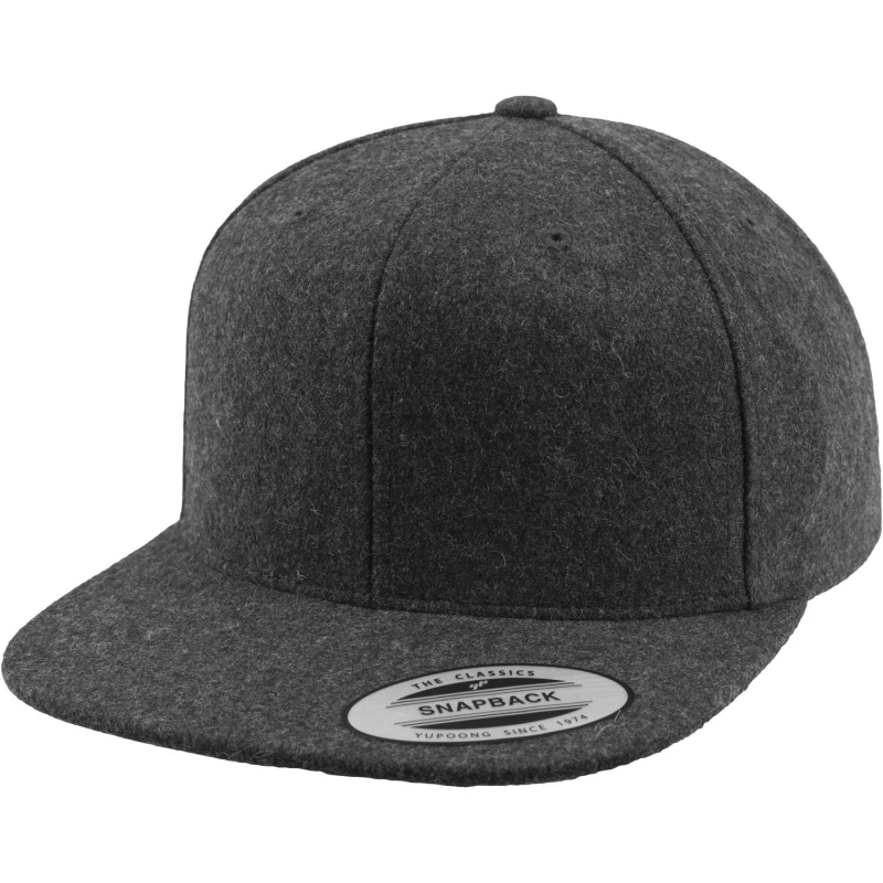 Image of Flexfit by Yupoong Melton Wool Snapback Cap in Dark Grey Dark Grey Unisex One Size