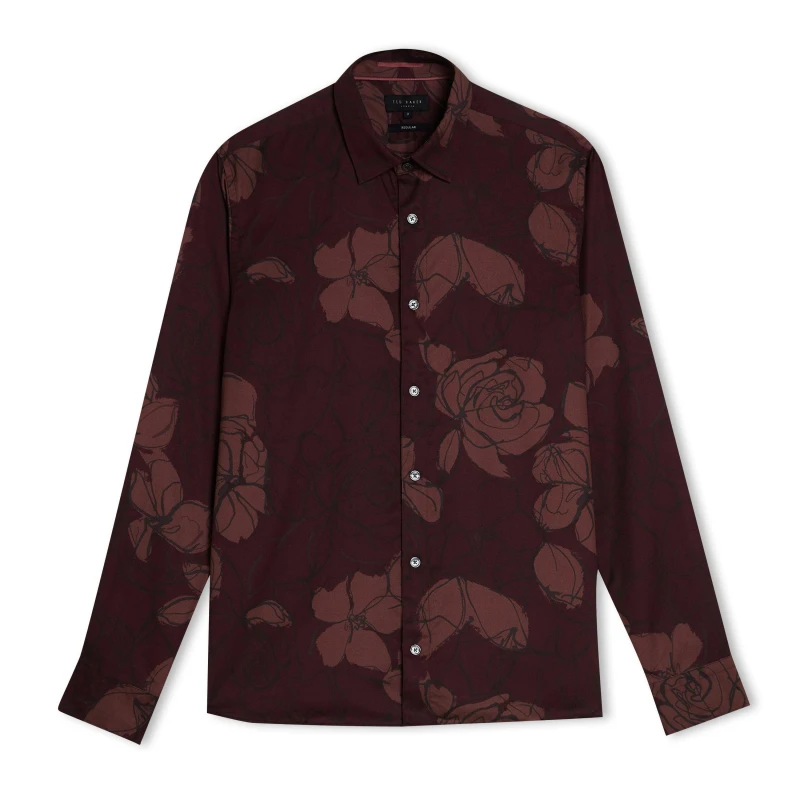 Image of Ted Baker Floral Long Sleeve Shirt - Red Red 2XL
