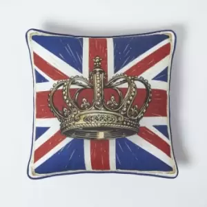 Image of HOMESCAPES Union Jack and Crown Cushion British Flag Tapestry 40 x 40cm - Red, White, Blue, Gold