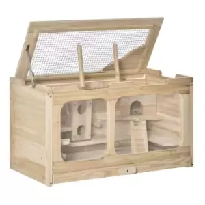 Image of Pawhut Wooden Hamster Cage & Play House For Indoors - Brown