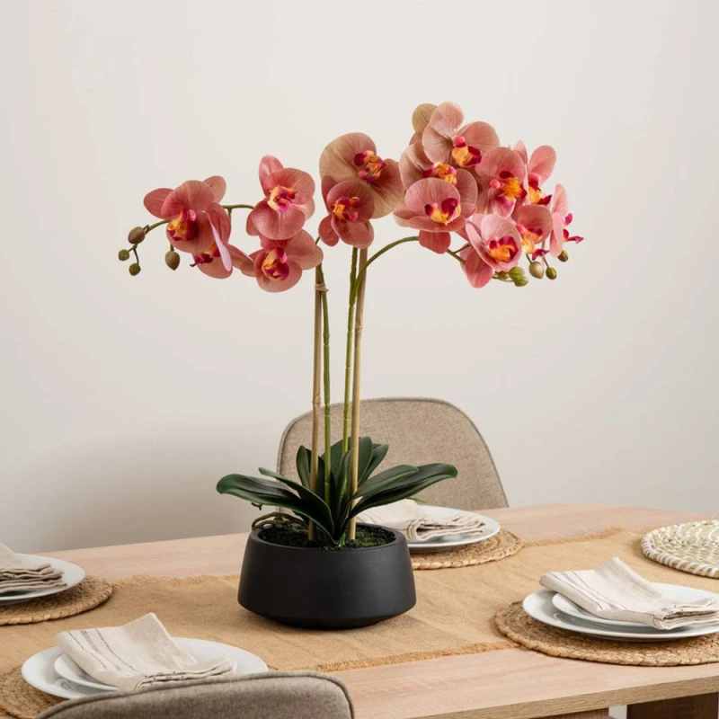 Image of Scottish Everlastings Ltd 65cm Real Touch Phalaenopsis Orchid in Black Pot in Pink Pink Unisex
