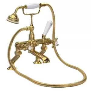 Image of Hudson Reed Brass Topaz With Crosshead Deck Mounted Bath Shower Mixer - Brushed Brass