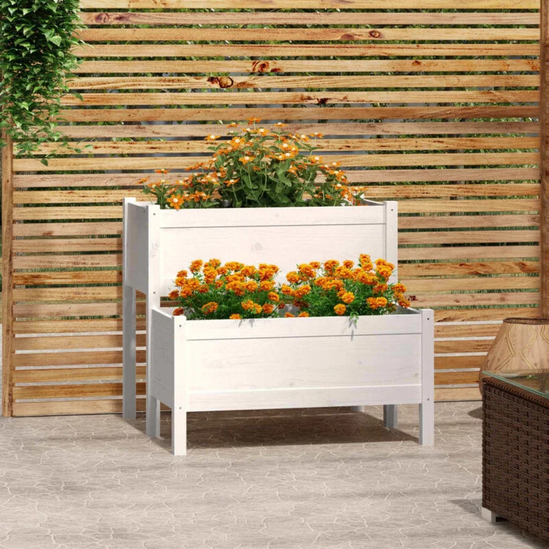 Image of vidaXL Planter White 84.5x84x75cm Solid Wood Pine, White 822258