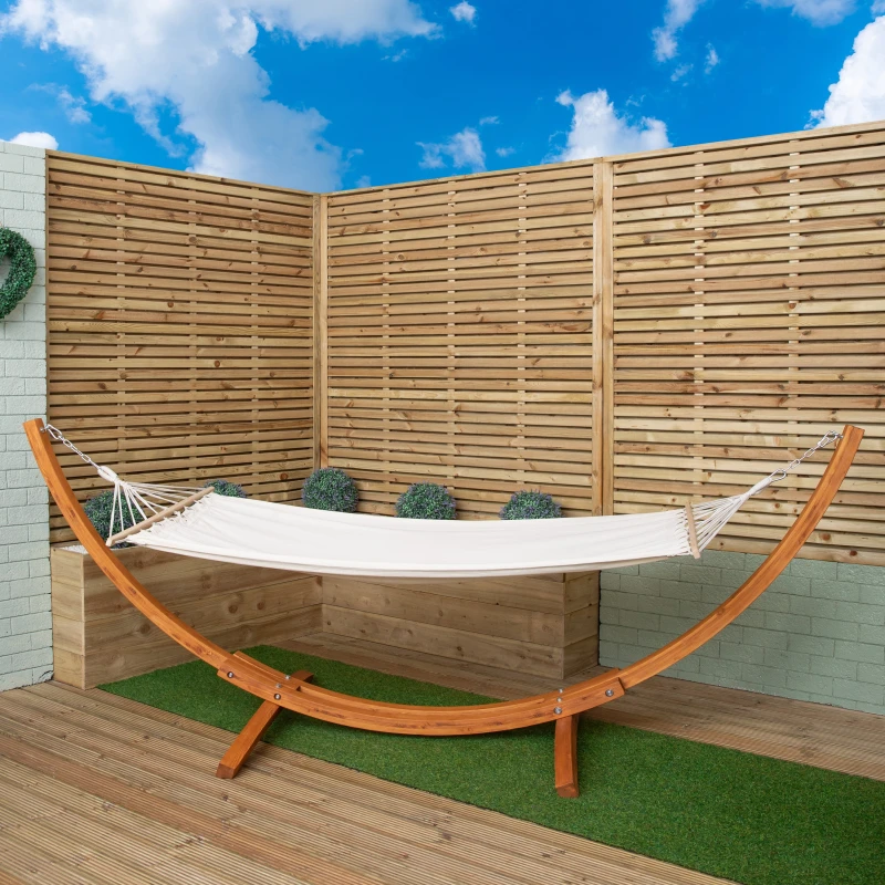 Image of 3.10m x 1.2m Palermo Freestanding Garden Hammock with Larch Wood Arc Stand in Cream