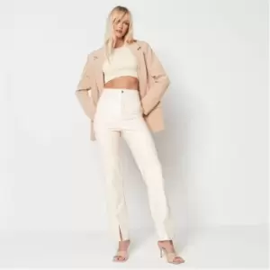 Image of Missguided Faux Leather Straight Leg Trousers - Cream