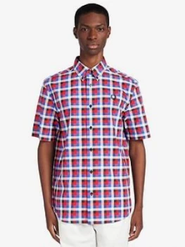 Image of Fred Perry Four Colour Gingham Shirt - Multi, Red, Size S, Men