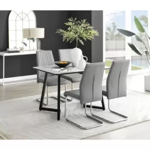 Image of Furniturebox Carson White Marble Effect Recatngular 120cm Dining Table & 4 Grey Lorenzo Faux Leather Chairs