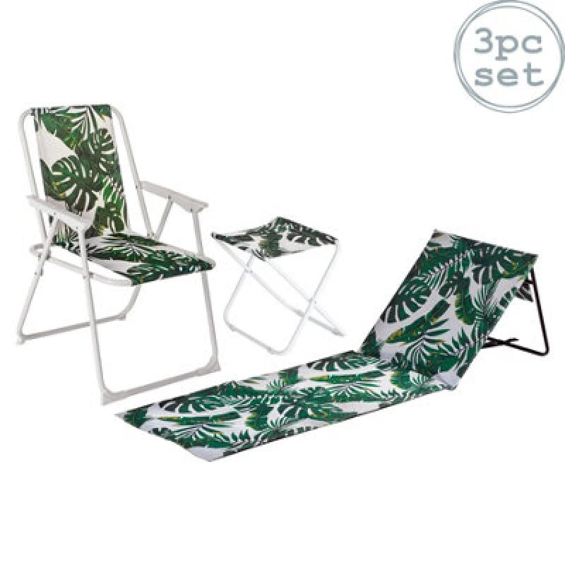 Image of Harbour Housewares 3 Piece Folding Beach Furniture Set - Banana Leaf