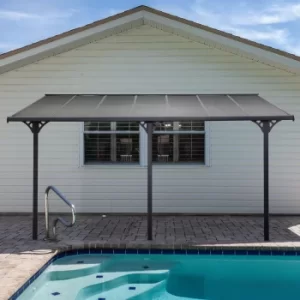 Image of Outsunny Outdoor Patio Gazebo Pergola, Aluminum Post, 4.35 x 3m PC Roof, Mounted on the Wall