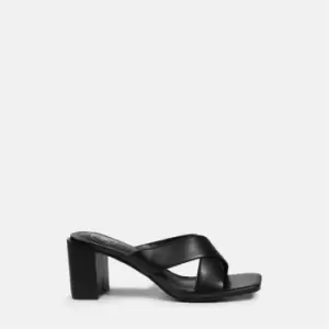 Image of Missguided square toe cross strap block heel sandal - Black