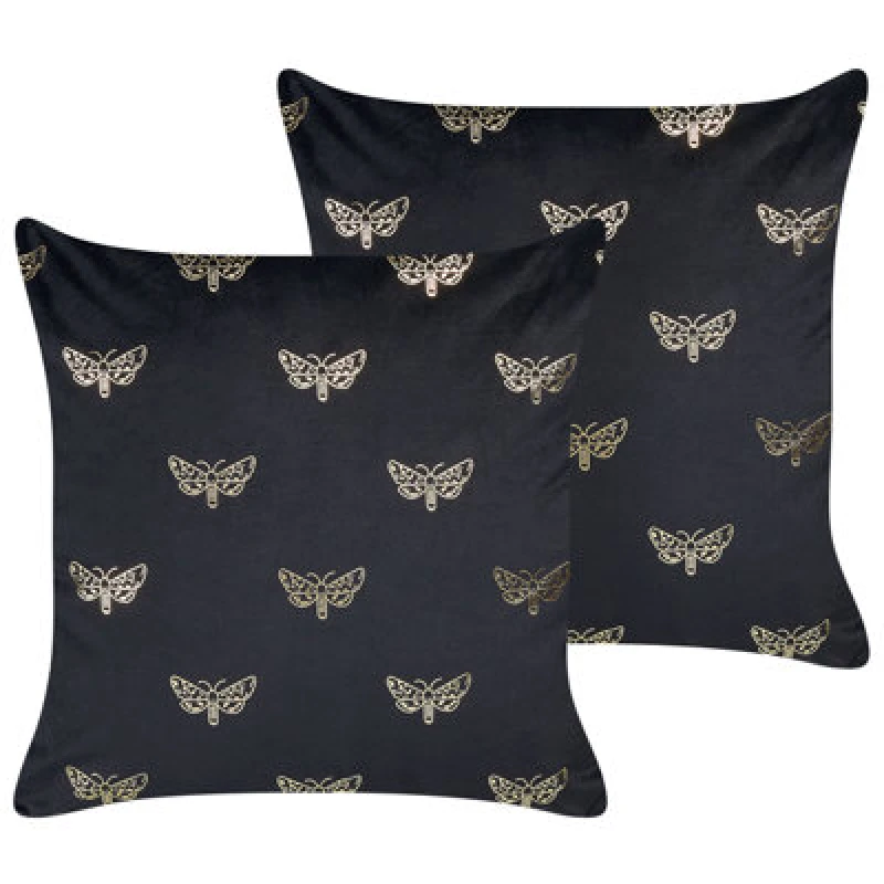 Image of Beliani Set Of 2 Decorative Cushions Yuzuri Velvet 45 X 45cm Black Animal Pattern