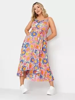 Image of Yours Floral Frill Hem Midaxi Statement Dress - Pink, Size 18, Women