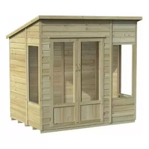Image of Forest Garden - 7' x 5' Forest Oakley Double Door Pent Summer House (2.25m x 1.67m) - Natural Timber