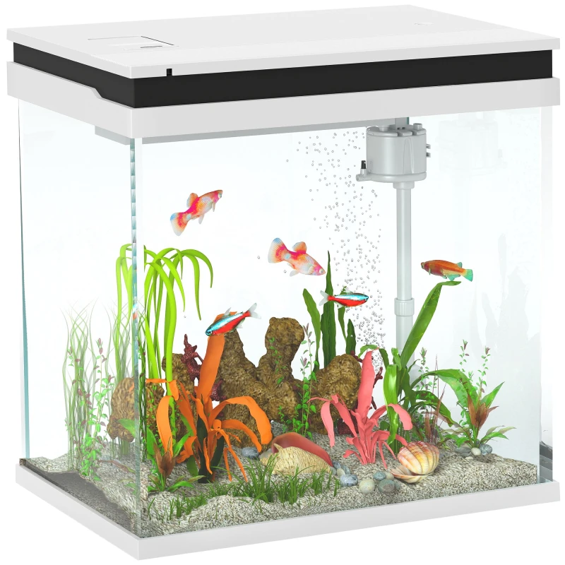 Image of PawHut 26L Small Fish Tank w/ Filter System, LED Lights, Water Pump, White D61-005V71WT