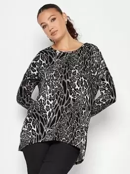 Image of Long Tall Sally Animal Print Long Sleeve Top, Black, Size 12, Women