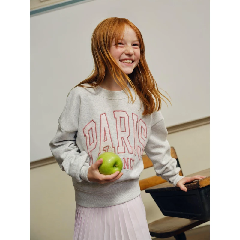 Image of Abercrombie and Fitch Kids A F Paris Crew Sweatshirt Light Grey GH3 female 15-16Y