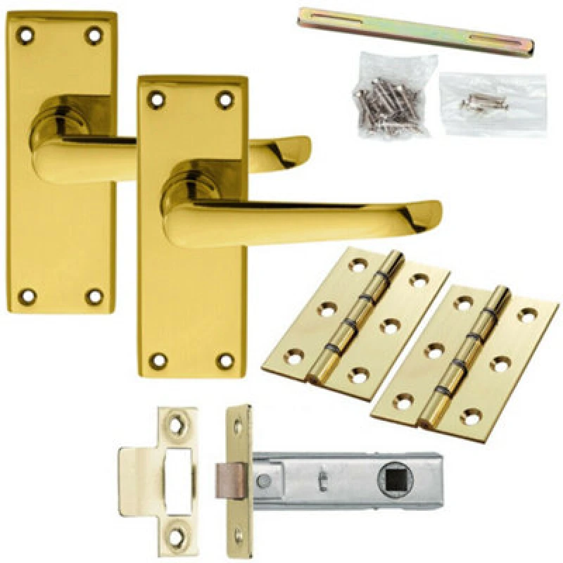 Image of Loops Door Handle & Latch Pack Brass Victorian Straight Lever Square Backplate Metallics unisex