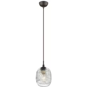 Image of Everett 14cm Dome Pendant Ceiling Light Clear Glass Brown Metal Base Brown Fabric Wire LED E14 - Merano