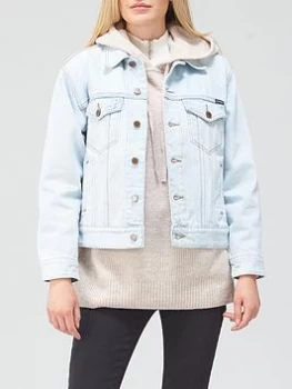 Image of Superdry Boyfriend Denim Trucker Jacket - Blue, Size 10, Women