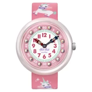 Image of Flik Flak Up in the Sky Magical Dream Quartz Movement Pink Dial Textile Bracelet Kids Watch FBNP121