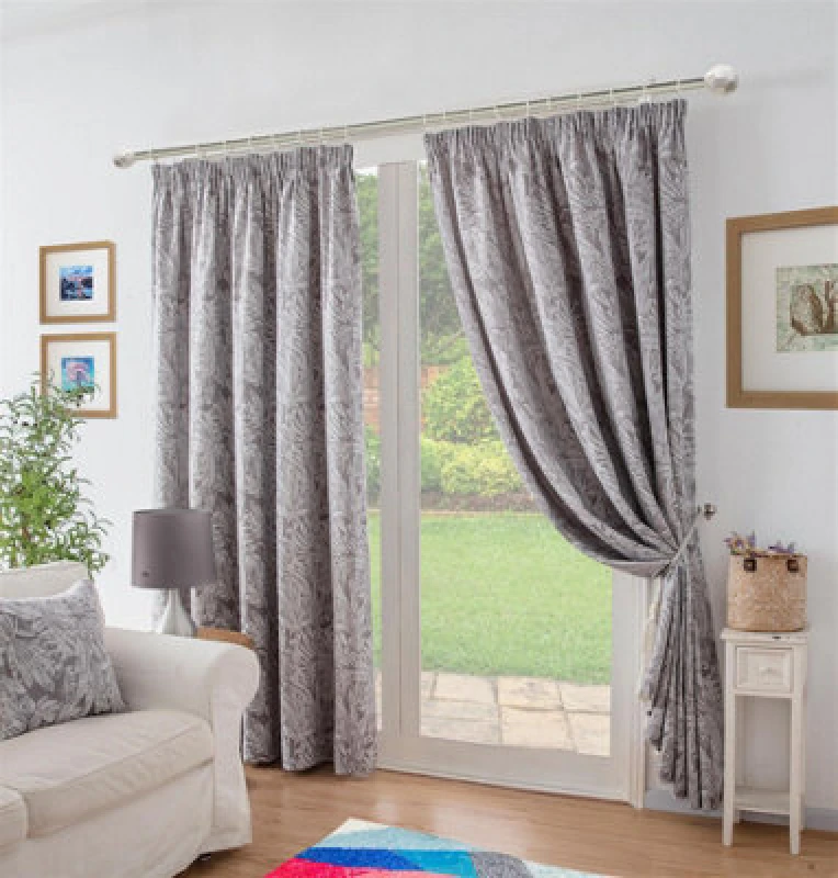 Image of Luxury Living Chenille Jacquard Lined Pencil Pleat Curtains Silver