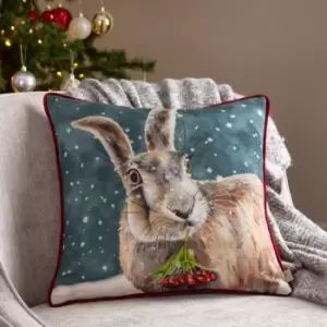 Image of Christmas Hare Cushion Multicolour, Multicolour / 43 x 43cm / Polyester Filled