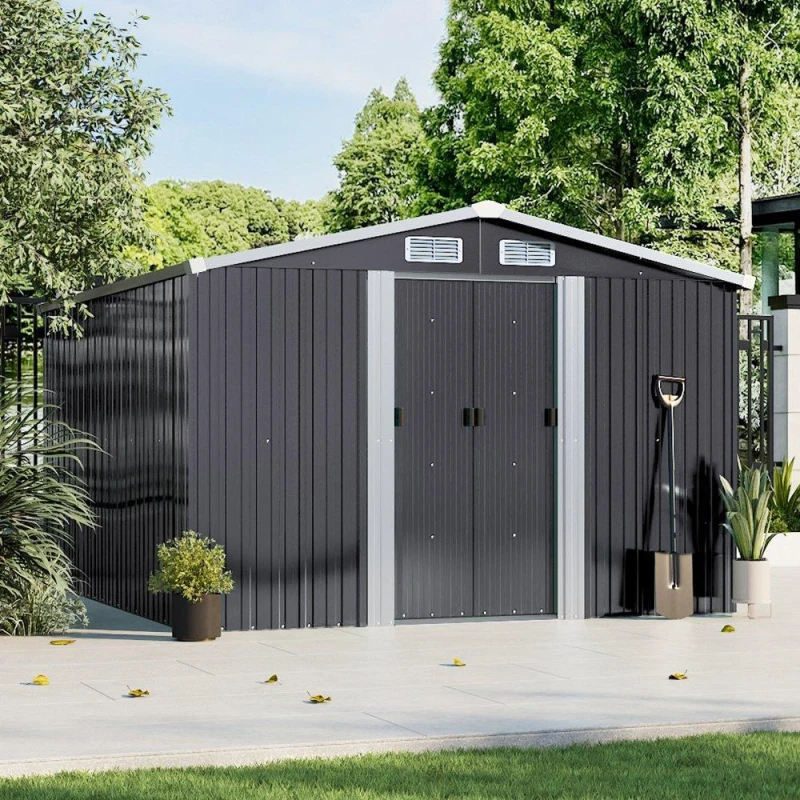 Image of Breeins Outdoor 10x8fts Metal Storage Shed Charcoal Black L