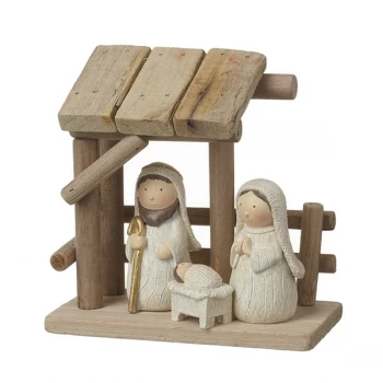 Image of Wooden Nativity With Resin Figures