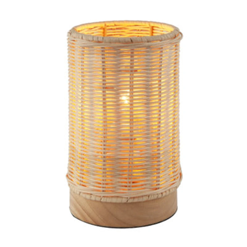 Image of Happy Homewares Traditional Natural Woven Rattan Table Lamp With Rubber Wood Base