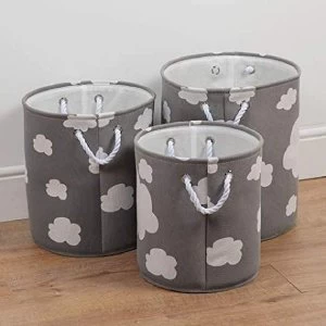Image of Bambino Set of 3 Round Fabric Storage Bins White Cloud Print