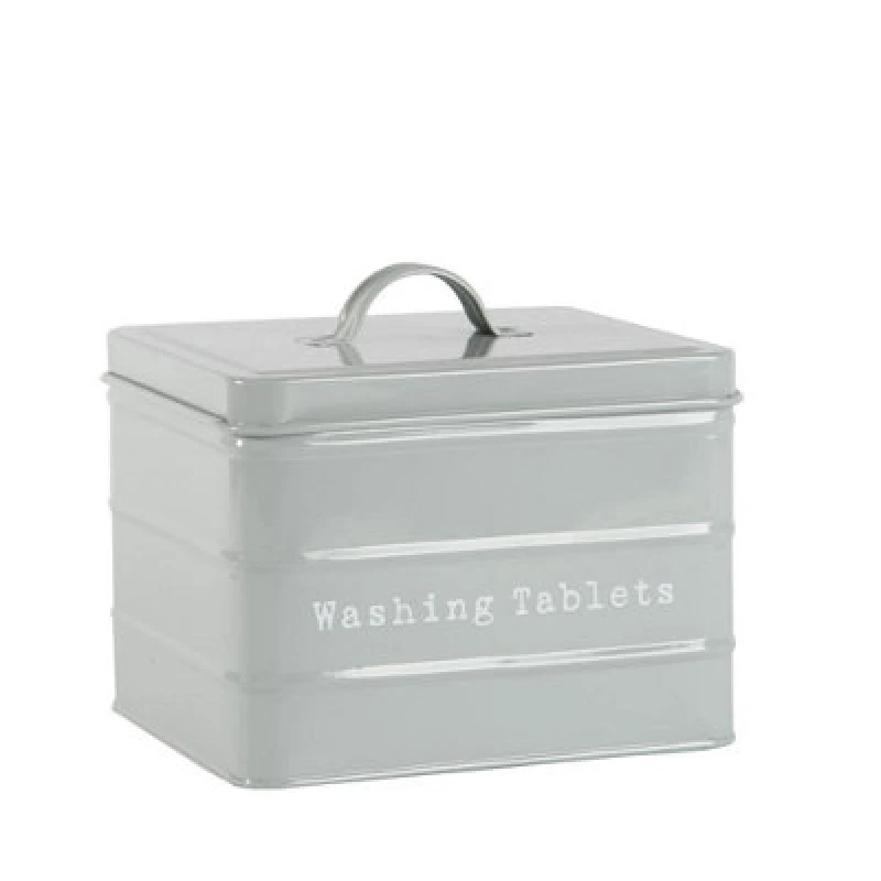 Image of Harbour Housewares Washing Tablets Canister - Grey - Vintage Metal Home Kitchen Canister Tin Box Utility Laundry Storage