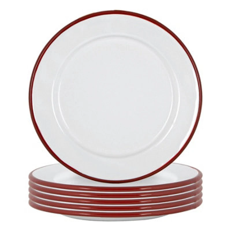 Image of Argon Tableware 6X Enamel Side Plates - 20Cm - Red Dining Plates Lightweight Small Dinner Plates