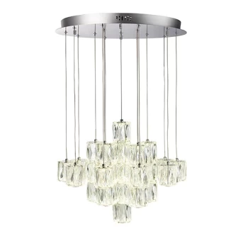 Image of Prisma Integrated LED Pendant Chrome Effect Plate & Crystal (K9) Glass Detail 30 Light IP20