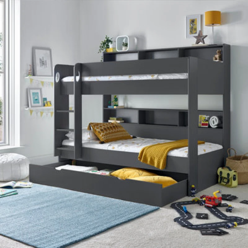 Image of Bedmaster Bedmaster Olly Storage Bunk Bed Without Drawer With Spring Mattresses in Dark Grey Size: Single Dark Grey Single Unisex 0764283927545