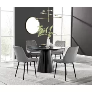 Image of Furniturebox Palma Black Semi Gloss 120cm Round Minimalist Dining Table & 4 Grey Pesaro Black Leg Chairs