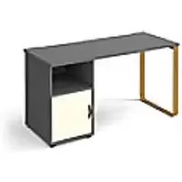 Image of Rectangular Sleigh Frame Desk Onyx Grey Wood/Metal Sleigh Legs Brass Cairo 1400 x 600 x 730mm With cupboard