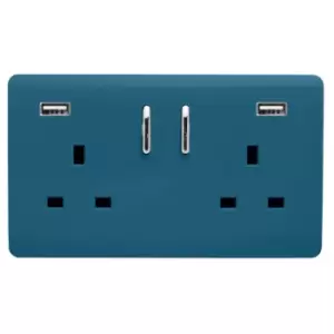 Image of Trendi 2 Gang 13A Socket 2 USB Ocean Blue