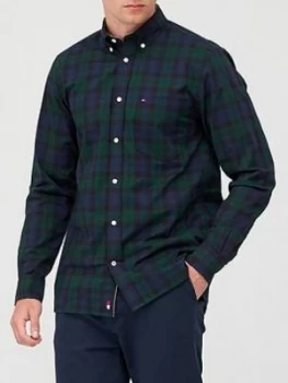 Image of Tommy Hilfiger Flex Black Watch Check Shirt - Green Navy