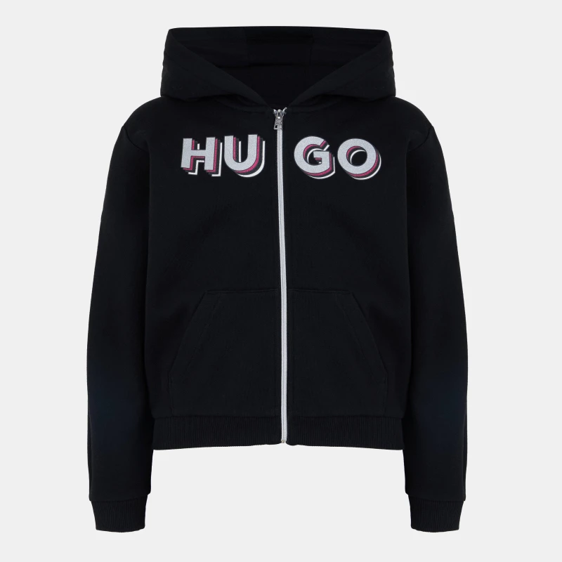Image of HUGO Logo Zip Hoodie - Black 9 - 10 Years