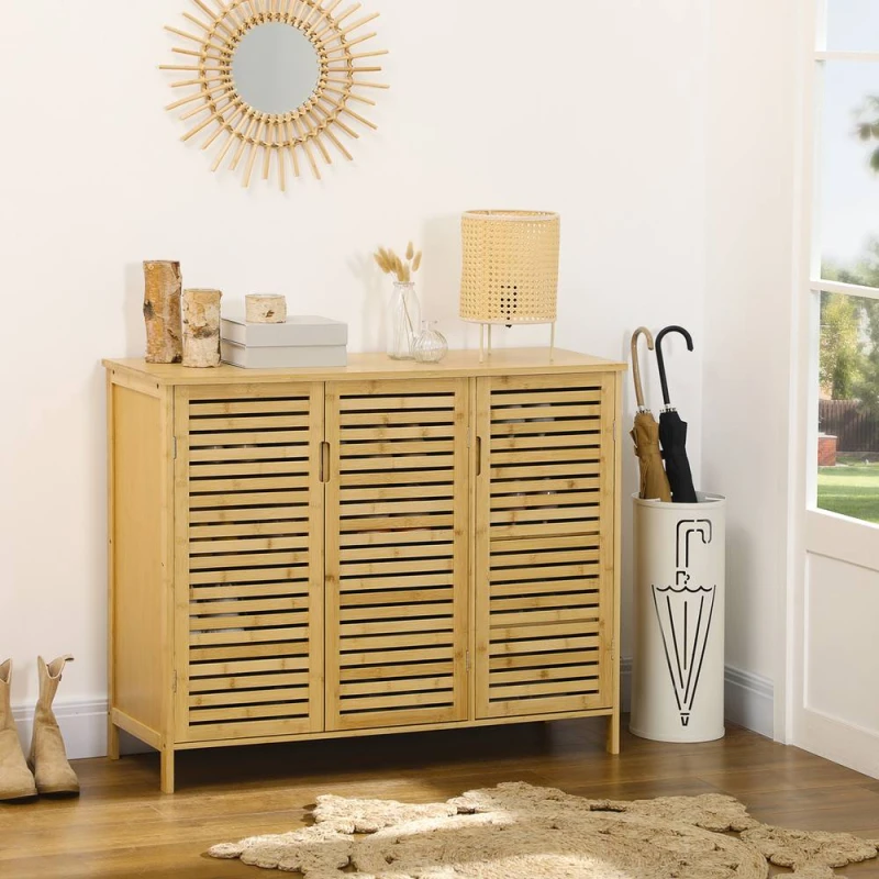 Image of HOMCOM Rustic Shoe Cabinet, Shoe Storage Cabinet for 16 pairs of shoes in Light Brown Light Brown Unisex