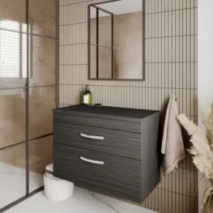 Image of Nuie - Athena Wall Hung 2-Drawer Vanity Unit and Worktop 800mm Wide - Charcoal Black