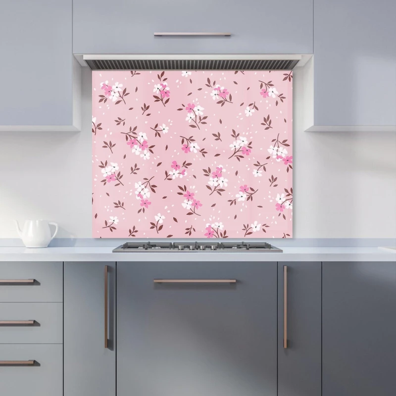 Image of Warren Reed - Designer Pretty Pink Flower Pattern Kitchen Splashback Size: 700mm x 650mm Pink Unisex 700mm x 650mm