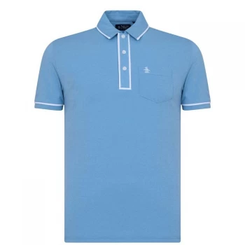Image of Original Penguin Sleeve Oxford Polo Shirt - Carribean Sea