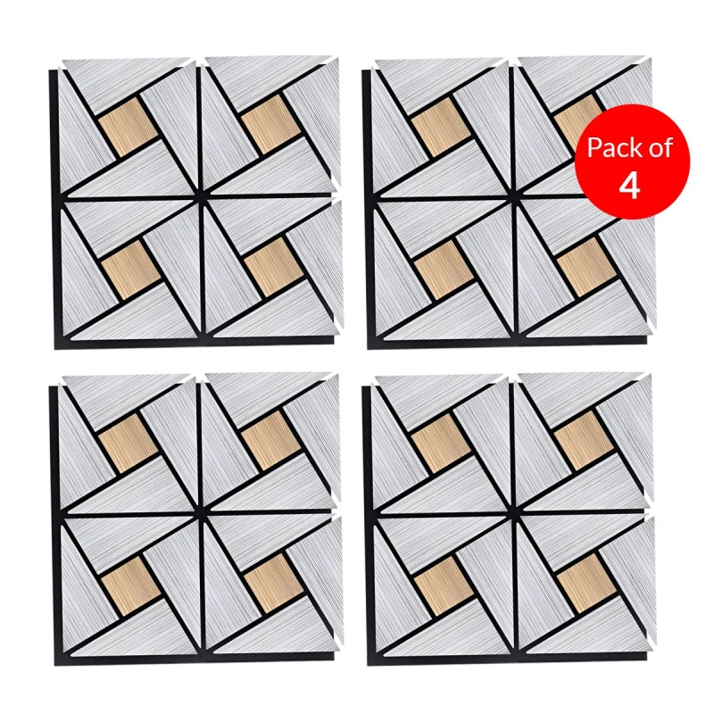 Image of ENER-J Geometric Acoustic Wall Panel PET MDF Size 610 x 610 mm (Pack of 4) in Silver Silver Unisex