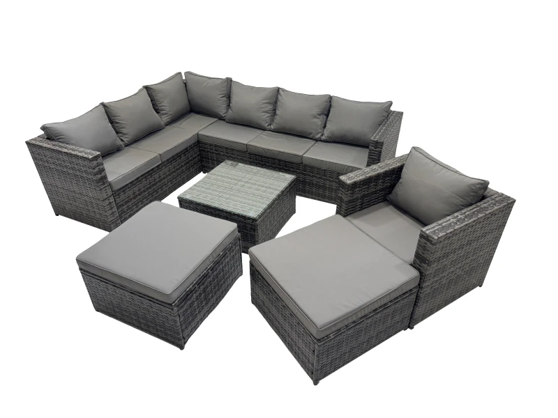Image of Fimous Patio Furniture Sets with Corner Sofa Chair 2 Big Footstools in Dark Grey Dark Grey Unisex