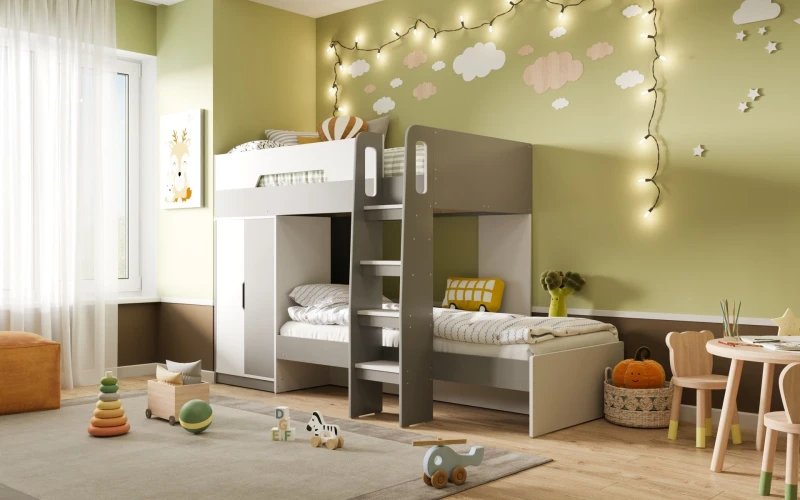 Image of Flair Benito Bunk Bed with Wardrobe in White Size: Single White Unisex Single