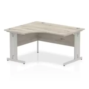 Image of Impulse 1400mm Left Hand Crescent Desk Grey Oak Top Silver Cable Managed Leg